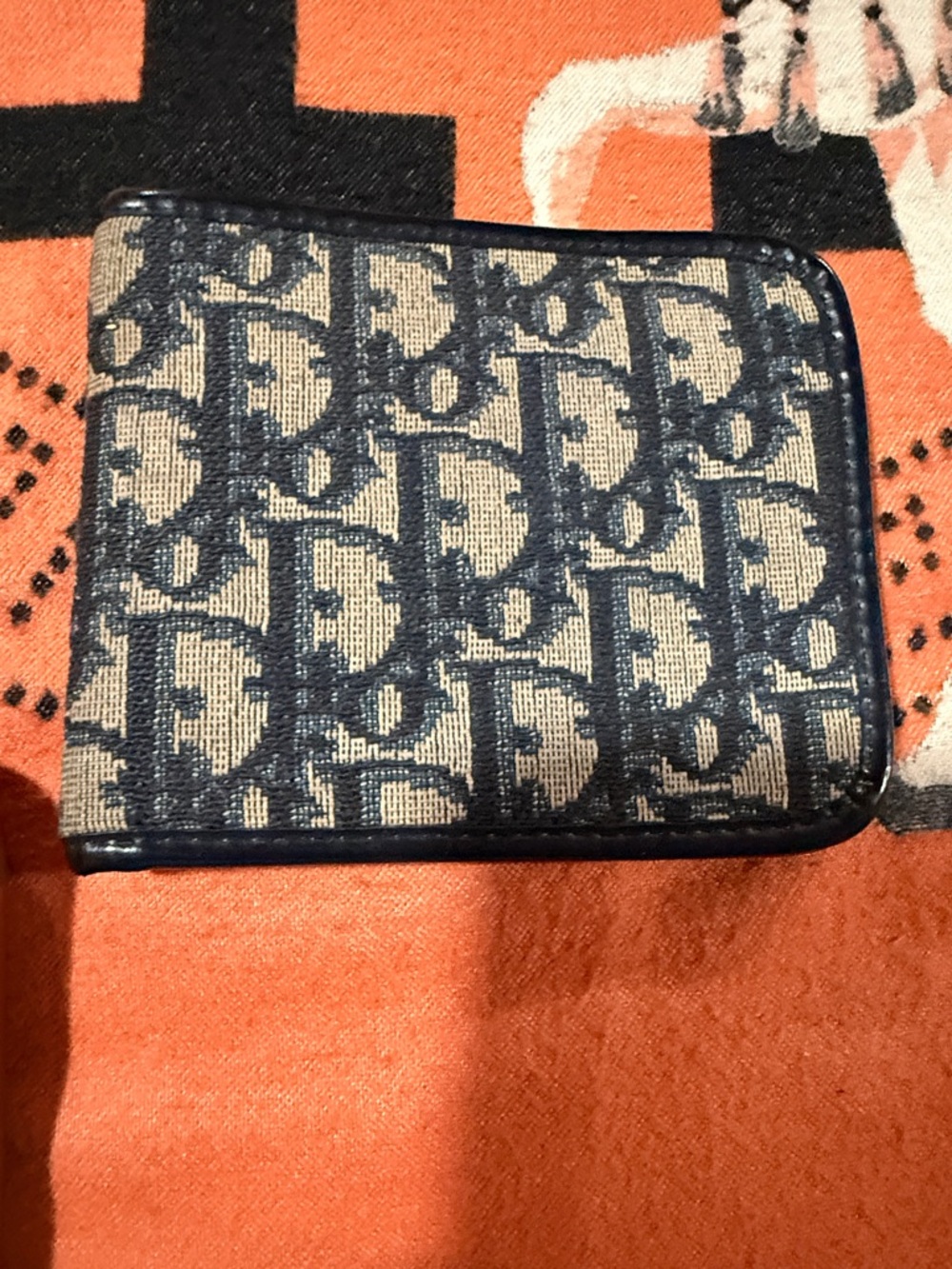 Dior Navy Blue and Beige Monogram Zip Wallet